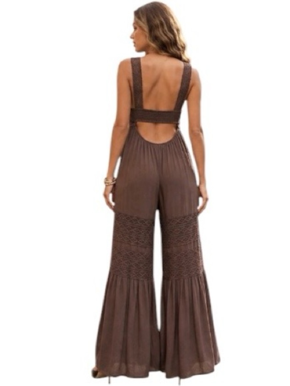 Forever 21 Brown Crochet-Panel Wide-Leg Jumpsuit - Picture 8 of 8